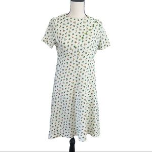 1960s Vintage Green & Yellow Ditsy Floral White Short Sleeve Dress